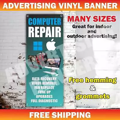 COMPUTER REPAIR Advertising Banner Vinyl Mesh Sign Data Recovery Virus Removal • $179.95