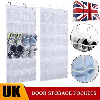 24Pocket Hanging Shoe Holder Storage Box Over Door Rack Hanger Closet Organizer • £4.99