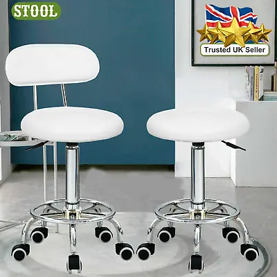 White Spa Salon Stool Gas Lift Backrest Barber Beauty Massage Hairdressing Chair • £21.99