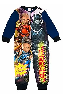 Boys Avengers Black Panther Theme Marvel 1Onesie Fleece Pyjamas Age 3-10 Years • £5.99