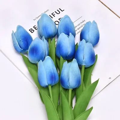 10x Artificial Tulip Flowers Fake Bouquet Real Touch Home Wedding Party Decor • £6.99