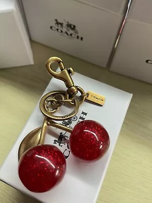 Coach Cherry Bag Charm KeyChain Glitter Resin And Metal Brass/Red Apple 77840 • $19.99