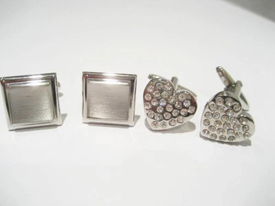 £7.20 • Buy Silvertone Cufflinks. Brushed Steel Squares + Heart Shaped Diamante. Inherited