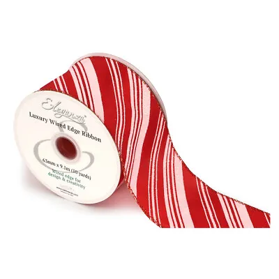 £2.95 • Buy 63mm Width Wired Christmas Glitter Candy Stripe Red/White Ribbon, Various Length