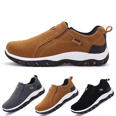 Mens Slip On Sport Shoes Outdoor Loafers Walking Sneakers Casual Hiking Trainers • £12.99