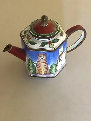 Vtg 1999 Kelvin Chen Miniature Enamel Teapot Christmas Kitty Cats 325  • $35