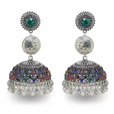 Indian Vintage Earrings Ethnic Bollywood Silver Indian Pearl Earrings • $12.40