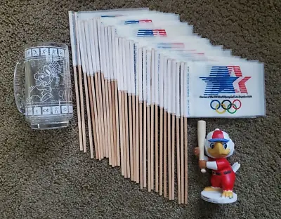 1984 Los Angeles Olympic Games Souvenir Flag XXIII Olympiad With Sam Eagle & Mug • $90