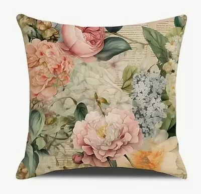 Vintage Roses Peony Floral Music French Linen Throw Pillow Cover Home Decor 18” • $13.56