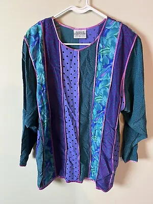 Maggie Shepherd Australia Women's Size L Patchwork Vintage Blouse Top Shirt • $19.99