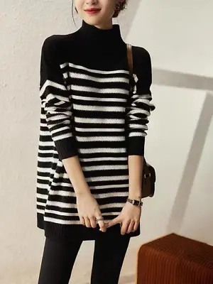 Women Sweaters New Mock Neck Pullovers Korean Top Warm Knitwear Oversized Jumper • $90.39