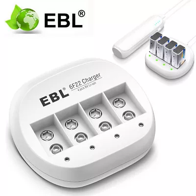 £10.99 • Buy 4-Slot 9V Rechargeable Battery Charger For 9 Volt NIMH Lithium Li-ion Batteries