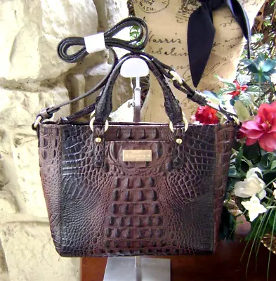 Brahmin EUC Cocoa Mini Arno Melbourne Croc Emb Leather Shoulder Bag / Handbag • $138.60