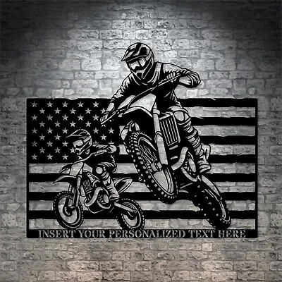 Personalized Dad And Son Dirtbike Metal Sign. Custom US Motocross Wall Decor Art • $49.95