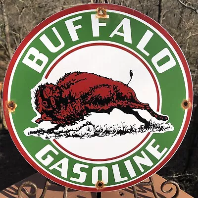 Vintage Green Buffalo Gasoline Porcelain Service Gas Station Pump Sign • $29.99