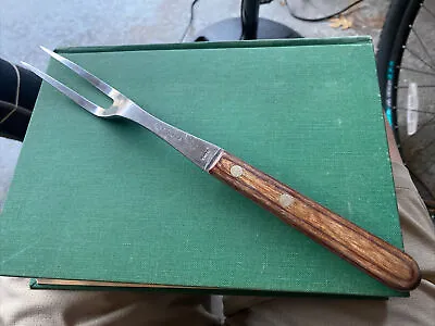 11.75” Ekco Flint Vtg Stainless 2 Tine Meat Carving Serving Fork USA Wood Handle • $14.99