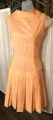 Vintage Drop Waisted Peach And White Checkered Dress. Sz Small Handmade • $29.99