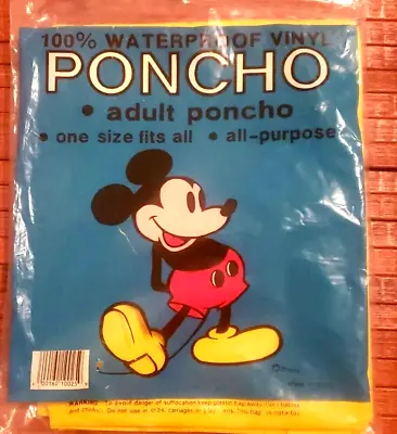 Walt Disney Mickey Mouse Vinyl Rain Poncho Yellow Waterproof Adult One Size New • $14.99