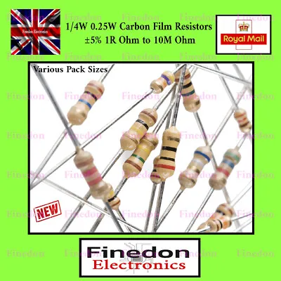 1/4W 0.25W Carbon Film Resistor ±5% 1R Ohm To 10M Ohm Resistors UK Seller • £1.58