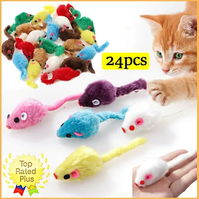 24x Furry Plush Mice Cat Toy Rattle Rat Mouse Pet Kitten Interactive Chase Toys • $8.68