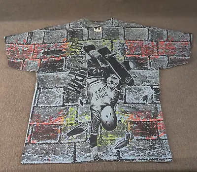 VTG Wall Jam Street Wear T Shirt XL 1989 Hockey Mask Skateboarder Allover Bugs • $174.99