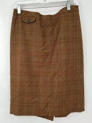 J. Crew Women’s Brown Plaid Wool Flat Front Back Zip No. 2 Pencil Skirt Size 8 • $15.99
