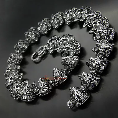 Heavy Retro Lion Head Necklace Stainless Steel Silver Tone Chain 370g/13oz • $62.69