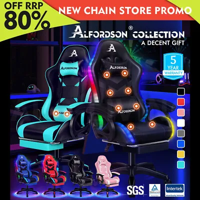 $139.79 • Buy ALFORDSON Gaming Office Chair Massage Racing 12 RGB LED Computer Work Seat