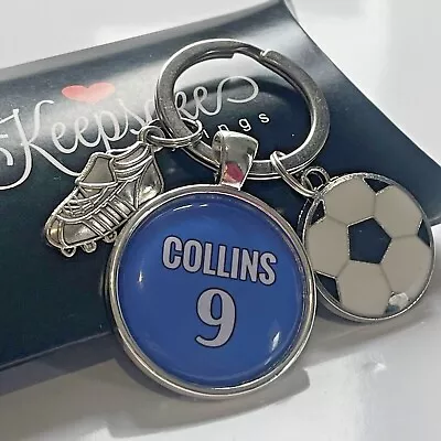 Personalised Football Gift CHELSEA Keyring Name Number Birthday Present Box • £3.95