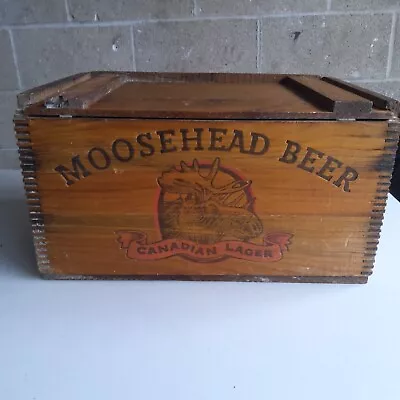 Vintage Moosehead Wood Crate Canada  Bright Graphics Attached Slide Lid Hinges • $149