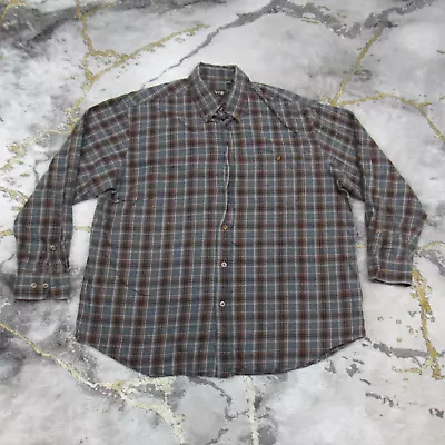 Orvis Flannel Button Down Shirt Men’s XL Long Sleeve Collared Plaid Brown Grey • $25.27