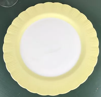 1930s MacBeth-Evans Glass Opaque Cremax 12 1/4  Round Tray Fired On Yellow Trim • $10