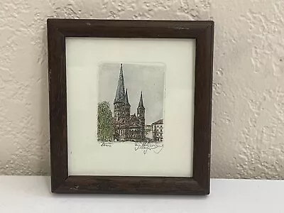 Vintage Radierung Etching Print Signed Mayer Bonn Minster Church • $85