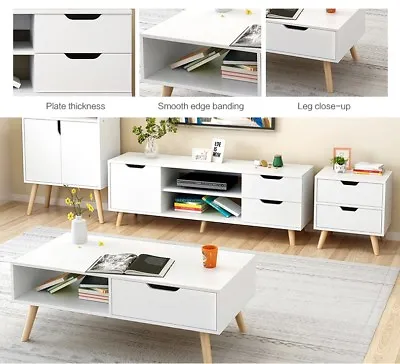$55.25 • Buy 120cm White TV Stand Entertainment Unit Cabinet Storage Drawer And Coffee Table