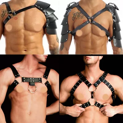 PU Leather Male Costume Body Harness Sexy Chest Straps Lingerie Bondage Clubwear • £10.98