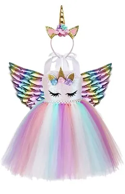 £9.95 • Buy Girls Unicorn Dress Rainbow Kids Princess Costume For Fancy Party Size S (1-2yea