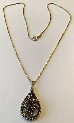 Antique Victorian Vermeil Sterling Silver Bohemian Garnet Pendant Necklace W2 • $225