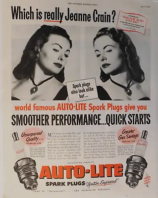 1951 Auto-Lite Spark Plugs Vintage Print Ad Jeanne Crain Automotive Car Part • $12