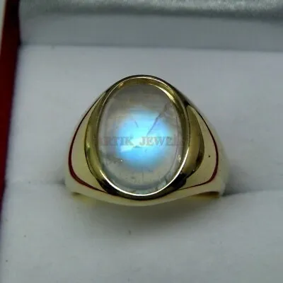 Natural Rainbow Moonstone With 14K Gold Plated Silver Men's Ring #1072 • $98.55