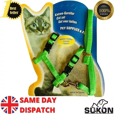 Adjustable Nylon Leash/Harness/Lead/Collar-Animal Walking Small Cat/Kitten/Pets • £4.99