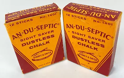 2 Partial Boxes An-Du-Septic Dustless Chalk  No 1401 Sticks Binney & Smith VTG • $23.73