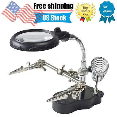 LED Light Helping Hand Clamp Magnifying Glass For Watch Repairs Craft Work M5M9 • $12.72