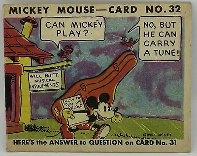 Vintage Rare 1935 Mickey Mouse R89 Gum Card #32 Pre Owned/ Used • $200