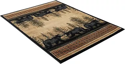 Lodge Cabin Rustic Pine Forest Bear Pinecone Area Rug **FREE SHIPPING** • $59.50