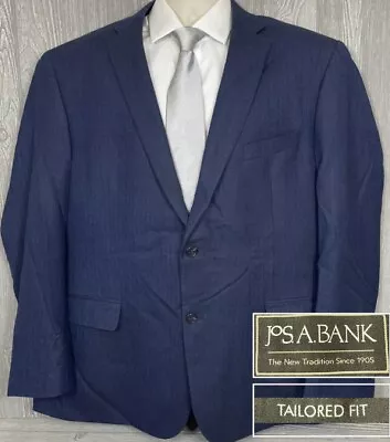 Recent Jos A Bank Tailored Fit Blue Herringbone Wool Sport Coat 48 Long (t16) • $50