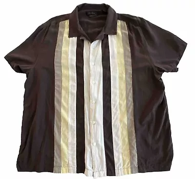 Axist Mens 100% Silk Shirt Washable Short Sleeve Button Up Stripe Bowling XXL • $23.78