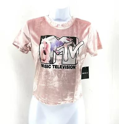 Womens Juniors Size M MTV Short Sleeve Logo Top Pink • £71.42