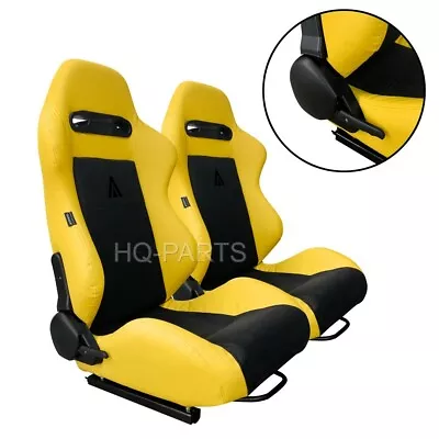 Pair Tanaka Yellow Pvc Leather & Black Suede Racing Seats Fits Ford All Mustang • $286.43
