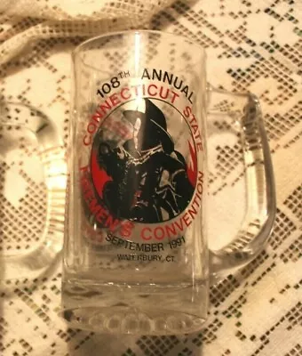 Vintage Fire Dept Souvenir Glass Mug Fire Station Connecticut Waterbury • $6.99