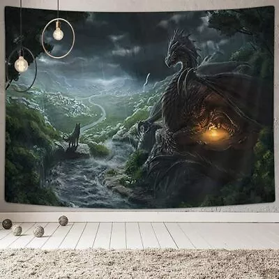 Medieval Dragon Tapestry Wall Hanging Large Fabric Gothic Anime Room Decor • $13.36